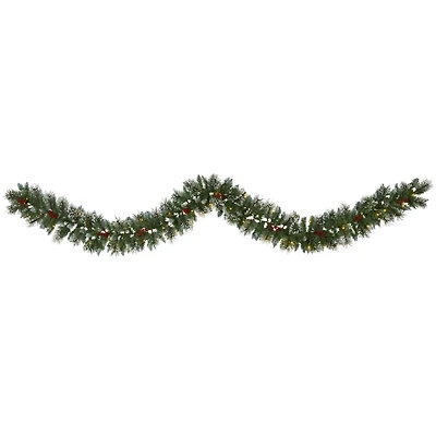Frosted Swiss Pine and Berry Clear LED Garland