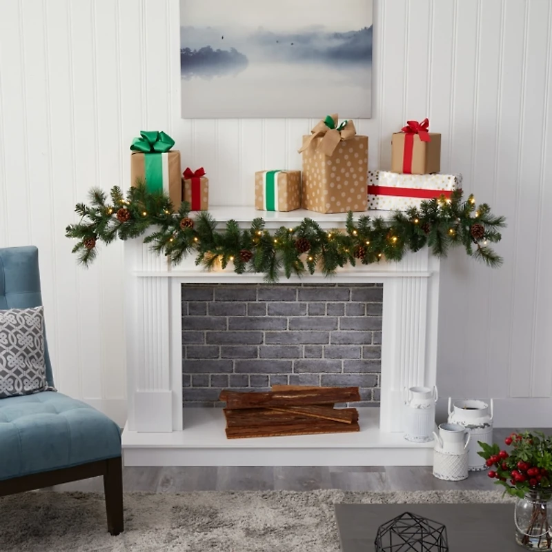 Mixed Pine Clear LED Lighted Garland