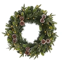 Snowy Pine Cone Clear LED Wreath