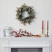 Flocked Evergreen and Mixed Berry LED Wreath