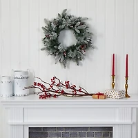 Flocked Evergreen and Mixed Berry LED Wreath