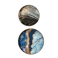 Blue and Gray Round Abstract Trays, Set of 2