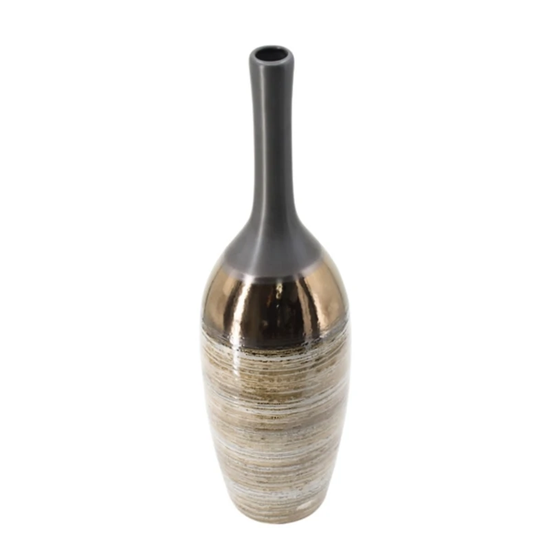 Metallic Bronze Bottle Neck Vase, 19 in.
