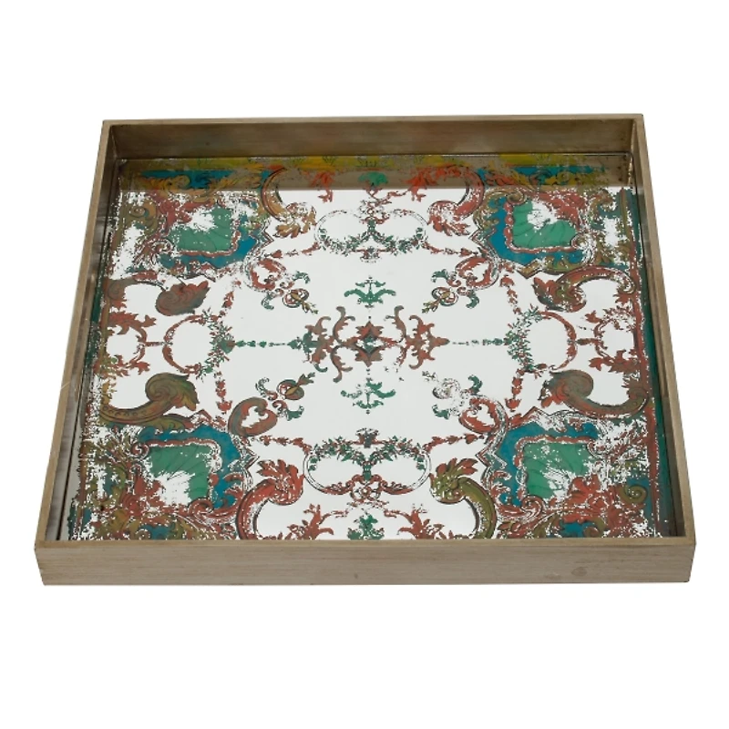 Mirrored Moroccan Pattern Tray with Gold Edges