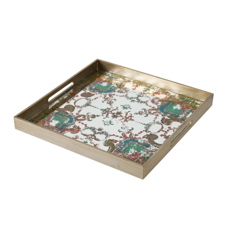 Mirrored Moroccan Pattern Tray with Gold Edges