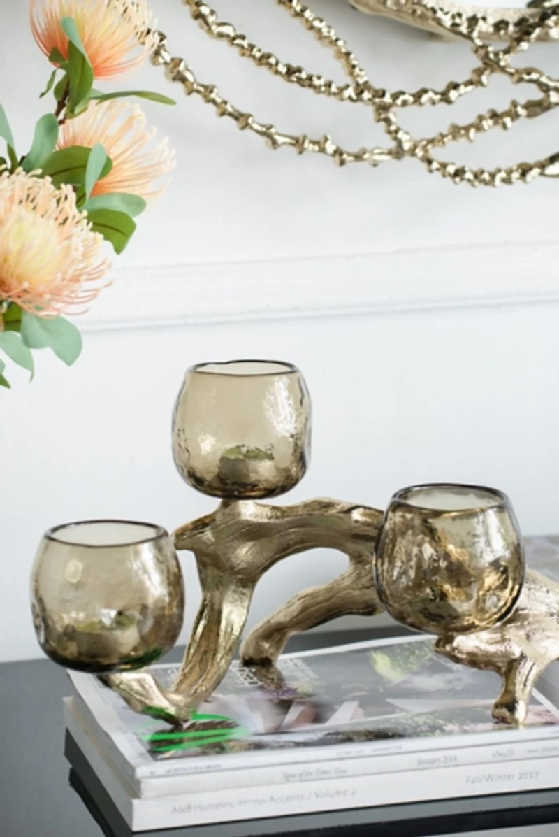 Gold Metal Driftwood Votive Candle Holder