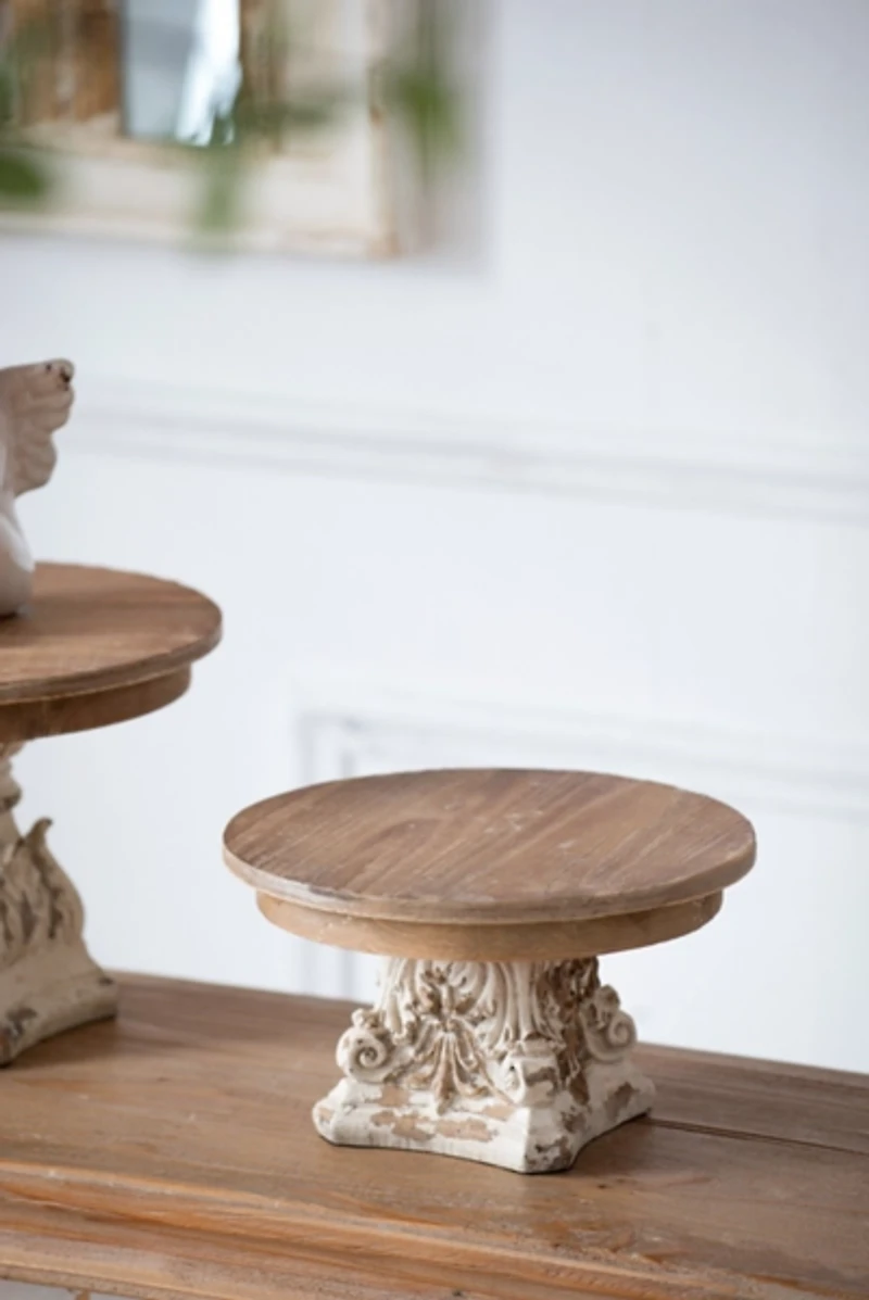White and Natural Round Plate Stand