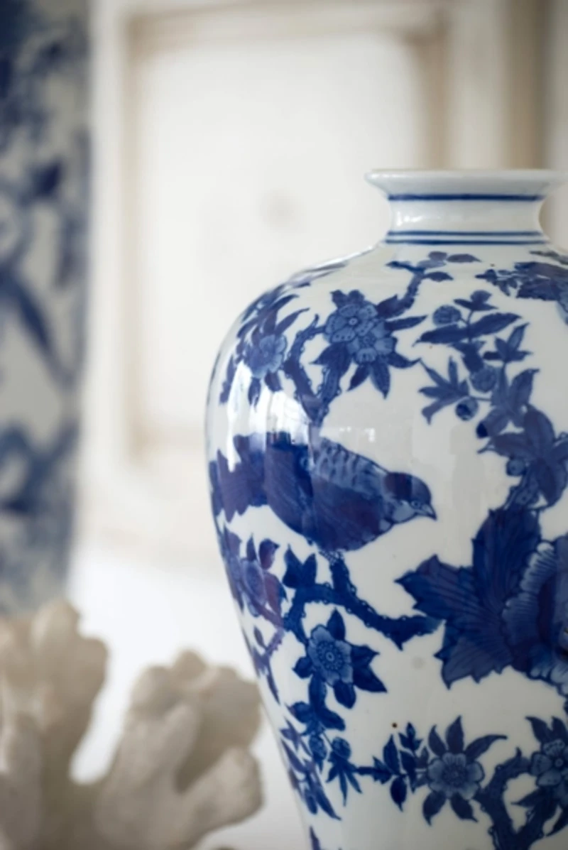 Blue Birds and Trees Porcelain Vase