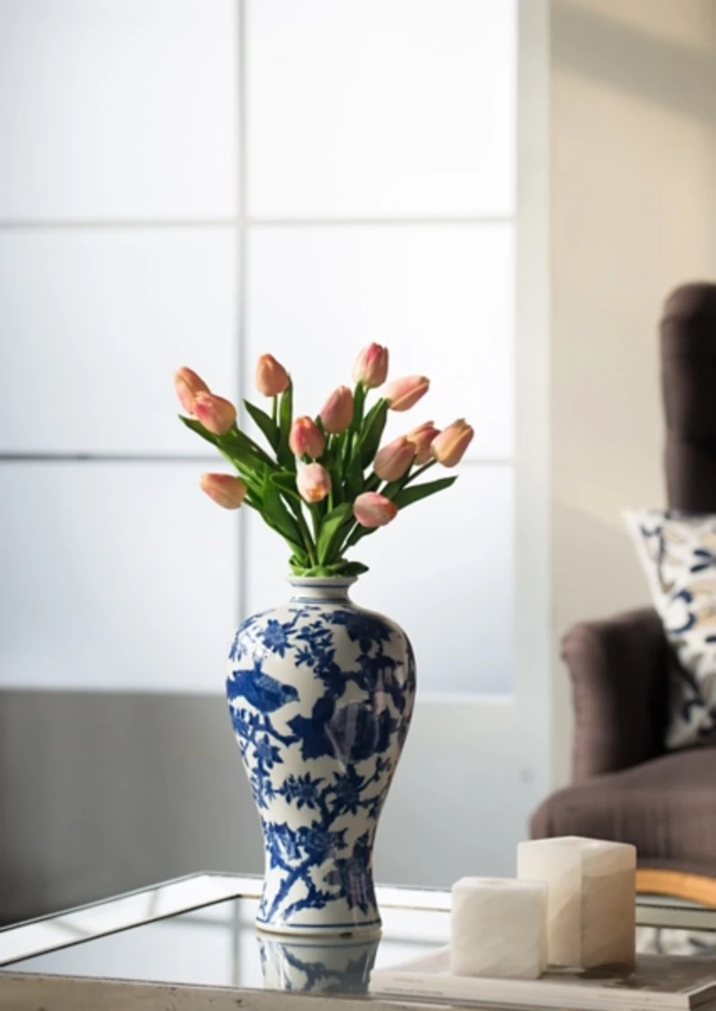 Blue Birds and Trees Porcelain Vase