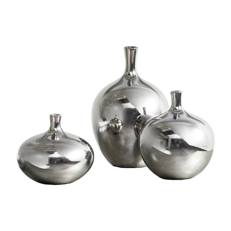 Silver Metallic Vases, Set of 3