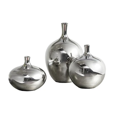 Silver Metallic Vases, Set of 3