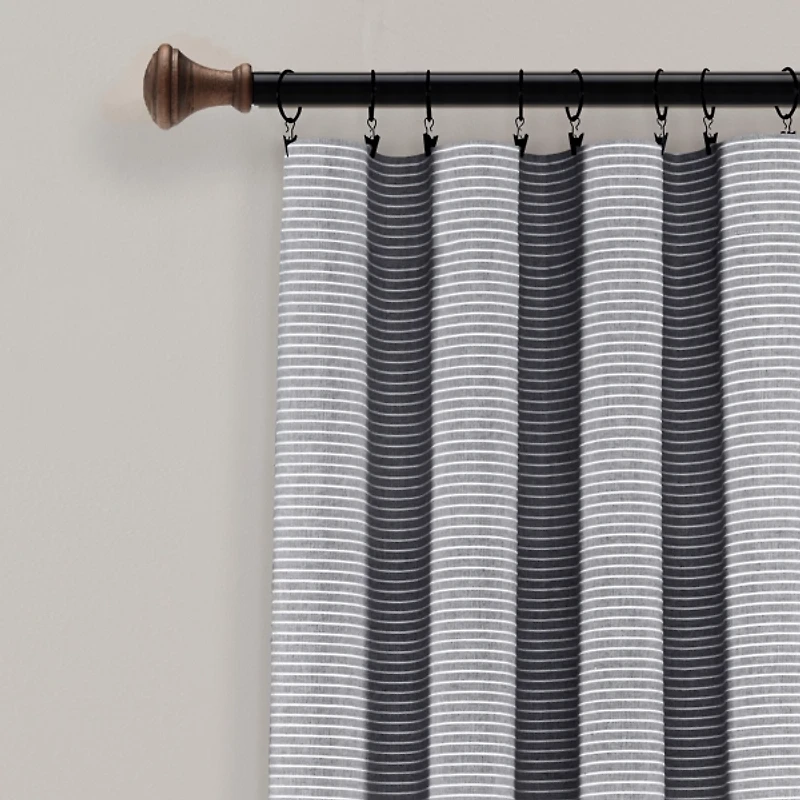 Gray Button and Stripe Curtain Panel Set, 95 in.