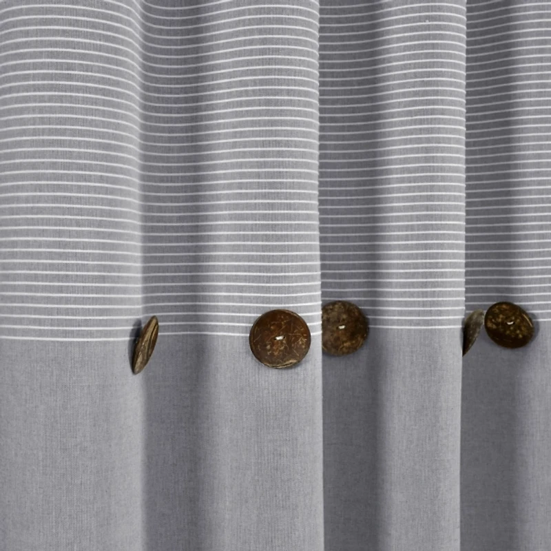 Gray Button and Stripe Curtain Panel Set, 95 in.