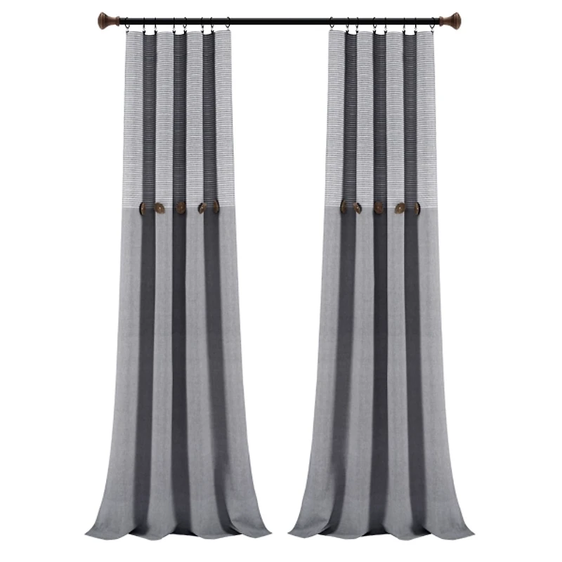 Gray Button and Stripe Curtain Panel Set, 95 in.