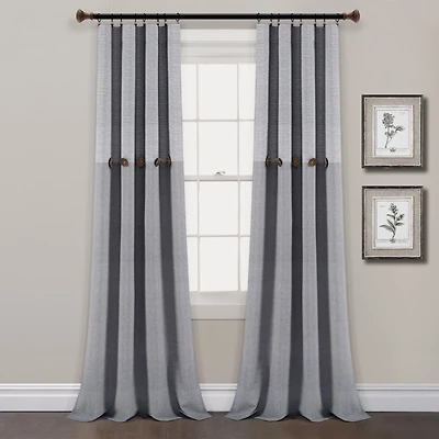 Gray Button and Stripe Curtain Panel Set, 95 in.