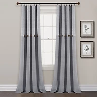 Gray Button and Stripe Curtain Panel Set, 95 in.