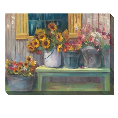 Buckets of Floral Bliss Outdoor Canvas Art Print