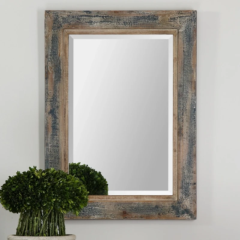 Distressed Wood Frame Wall Mirror