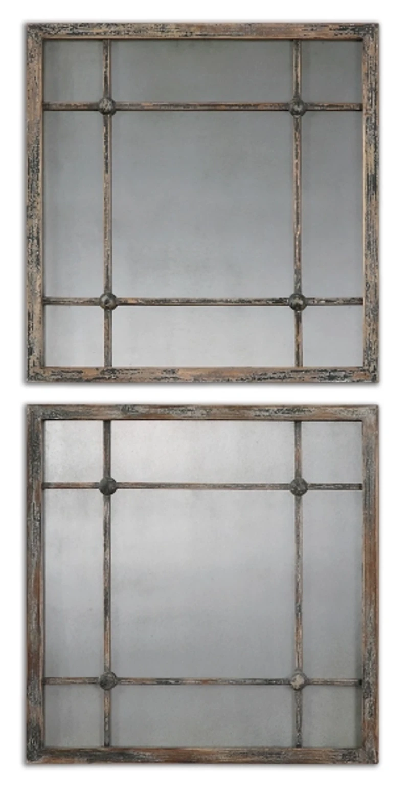 Distressed Slate Blue Wood Wall Mirrors, Set of 2