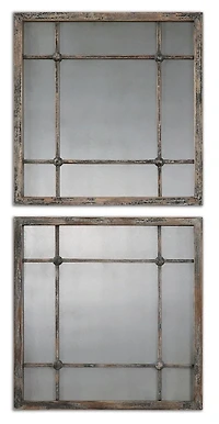 Distressed Slate Blue Wood Wall Mirrors, Set of 2