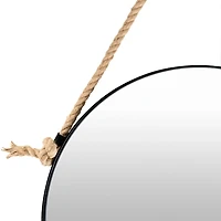 Black Round Framed Mirror with Rope