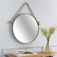 Black Round Framed Mirror with Rope
