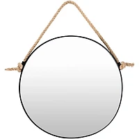 Black Round Framed Mirror with Rope