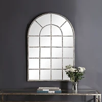 Antique Rustic Arch Windowpane Mirror