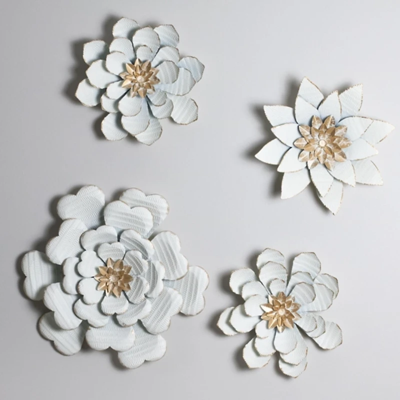 White and Gold Metal Flower Wall Plaque