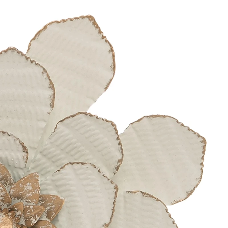 White and Gold Metal Flower Wall Plaque