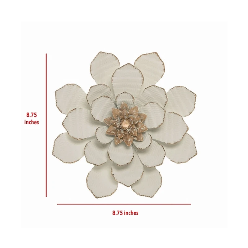 White and Gold Metal Flower Wall Plaque
