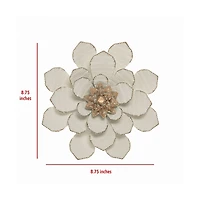 White and Gold Metal Flower Wall Plaque