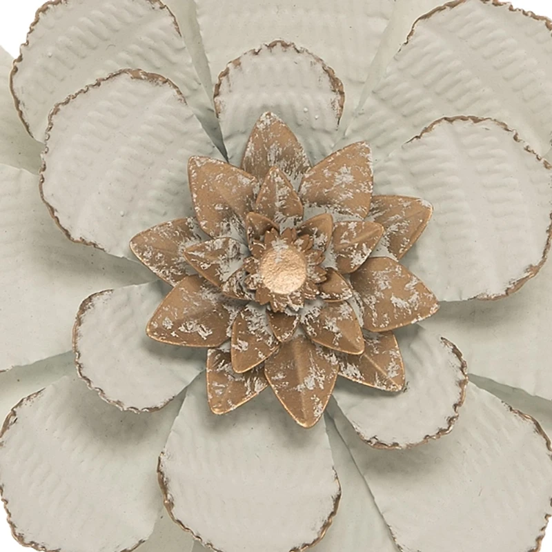 White and Gold Metal Flower Wall Plaque
