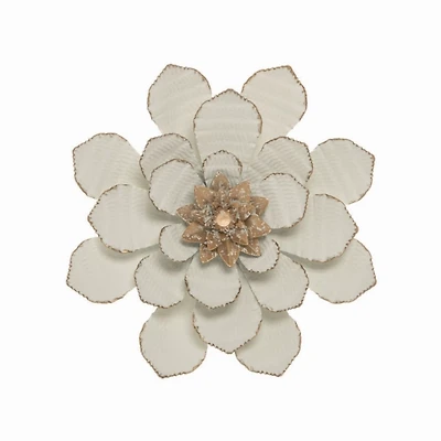 White and Gold Metal Flower Wall Plaque