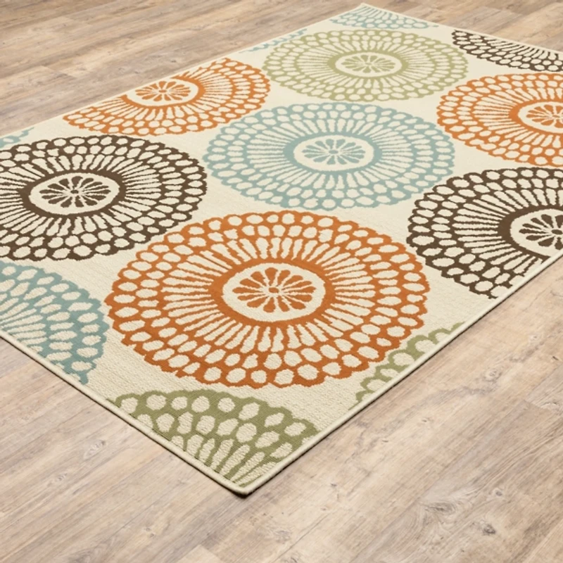 Blue and Orange Circles Outdoor Area Rug