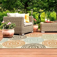 Blue and Orange Circles Outdoor Area Rug