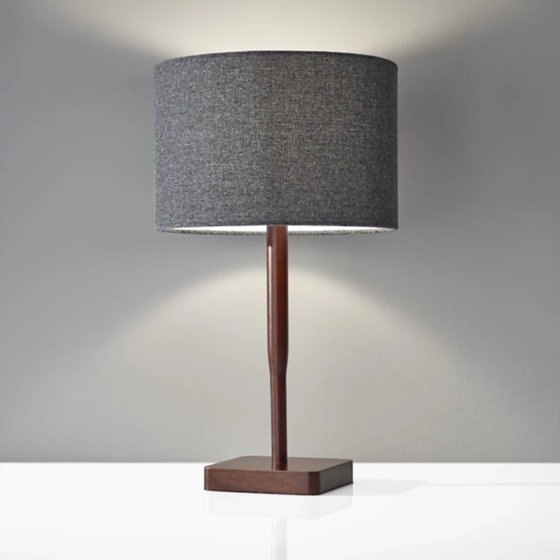 Dark Wood and Gray Shade Sam Table Lamp