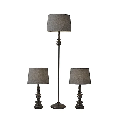 Black Lucas 3-pc. Table and Floor Lamp Set