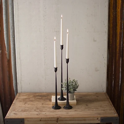 Black Cast Iron Taper Candle Holders, Set of 3