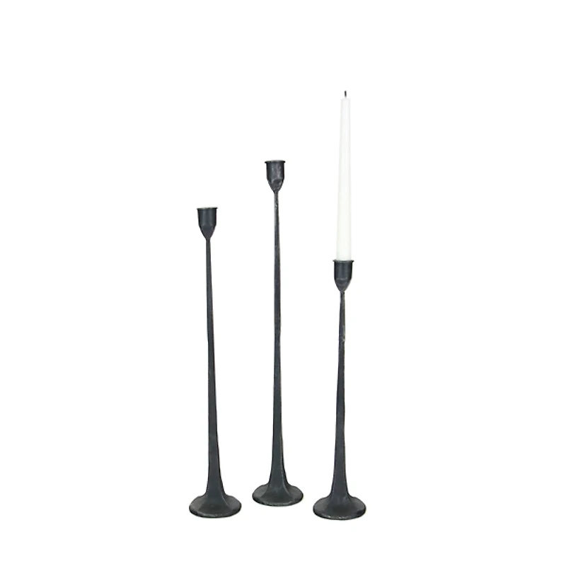 Black Cast Iron Taper Candle Holders, Set of 3