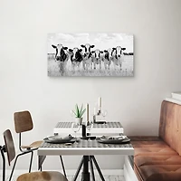 Grazing Cow Monochrome Canvas Art Print, 35x17 in.