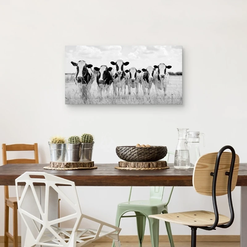Grazing Cow Monochrome Canvas Art Print, 35x17 in.