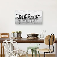 Grazing Cow Monochrome Canvas Art Print, 35x17 in.