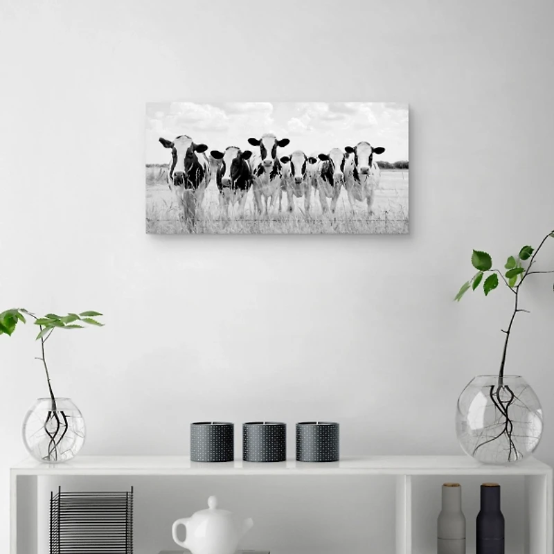 Grazing Cow Monochrome Canvas Art Print, 35x17 in.