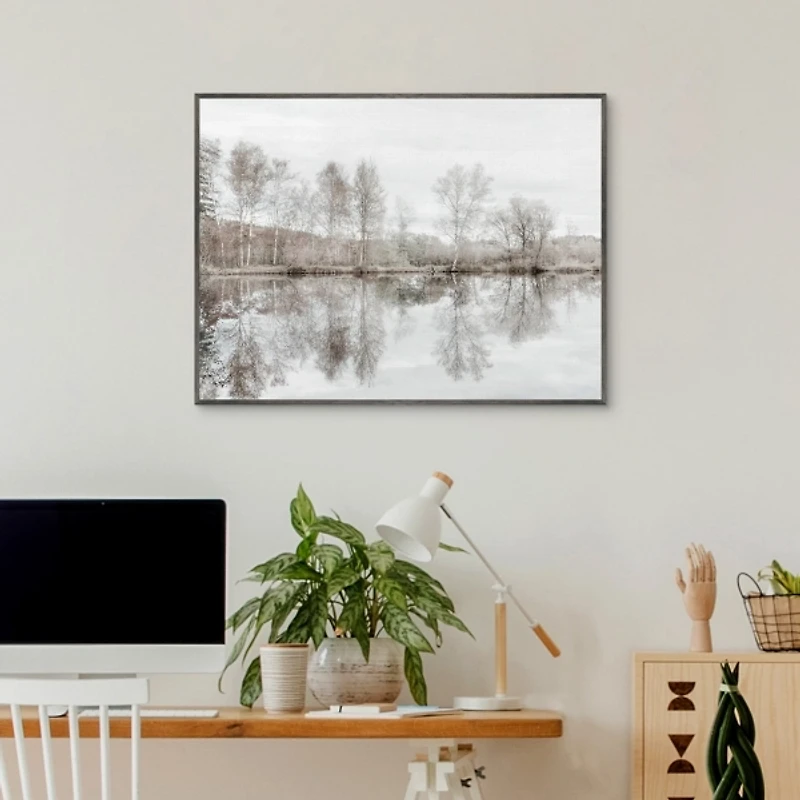 Taupe Water Mirror Framed Canvas Art Print