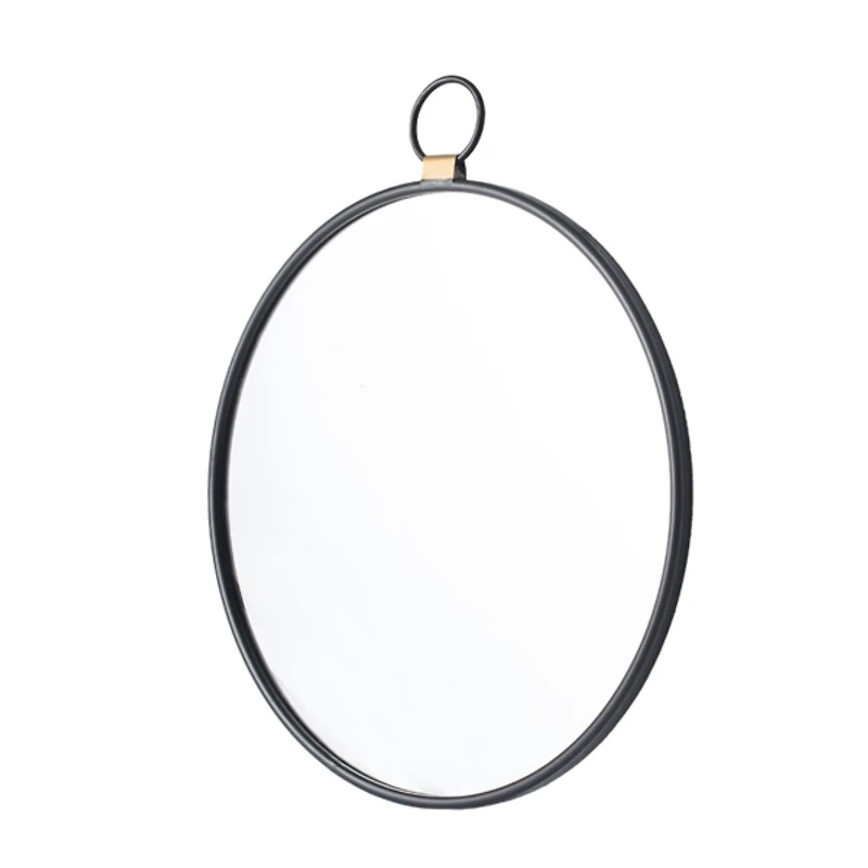 Black Metal Round Top Loop Wall Mirror