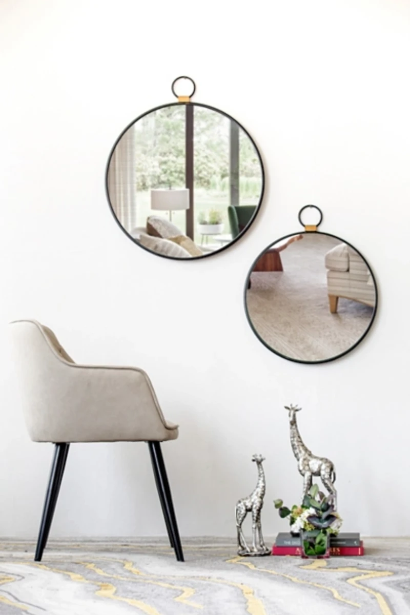 Black Metal Round Top Loop Wall Mirror