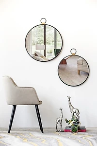 Black Metal Round Top Loop Wall Mirror