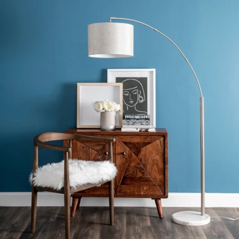 Silver Curved Floor Lamp with Marble Base