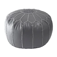 Gray Faux Leather Round Pouf